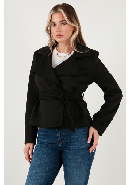 Regular Fit Kruvaze Yaka Kuşaklı Süet Dokulu Ceket Bayan Ceket 6839640 modelleri