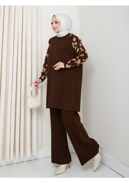 Leopar Simli Kol Desenli Pantolonlu Tunik Takım modelleri