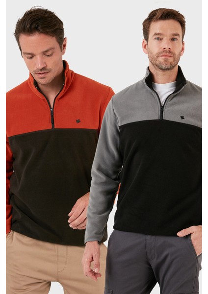 Regular Fit Anti-Pilling Tüylenme Yapmayan Dik Yaka Şardonlu 2'li Paket Polar Erkek Polar 5906016S2