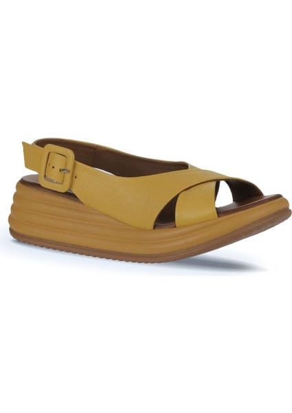 Sarı Deri Kadın Dolgu Topuklu Sandalet 01WY5701 01WY5701 modelleri