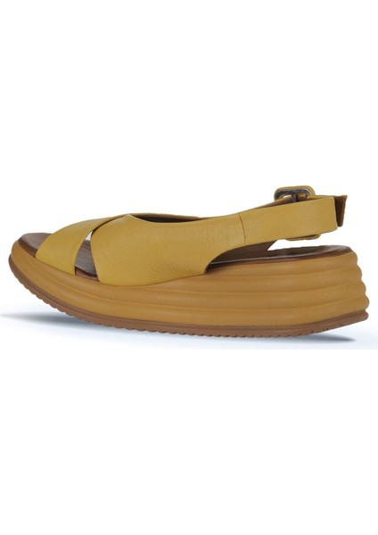 Sarı Deri Kadın Dolgu Topuklu Sandalet 01WY5701 01WY5701 indirimleri