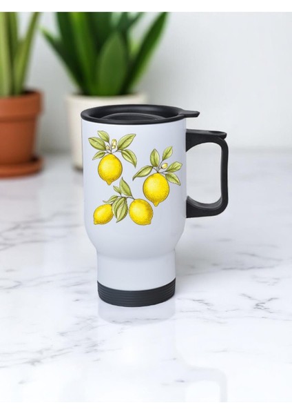 Limonlar Baskılı Kulplu Çelik Bardak Termos 450 ml