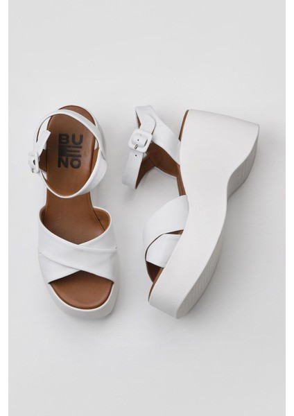 Beyaz Deri Kadın Dolgu Topuklu Sandalet 01WY9001 01WY9001
