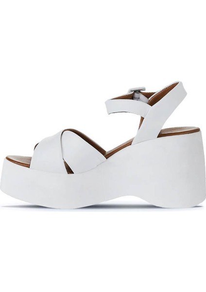 Beyaz Deri Kadın Dolgu Topuklu Sandalet 01WY9001 01WY9001 fırsatları
