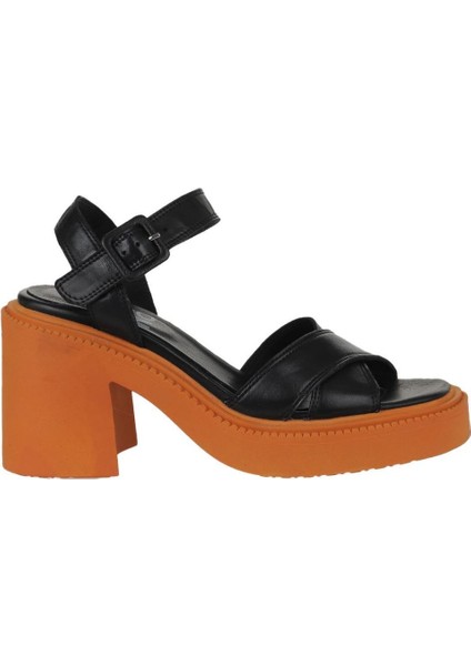 Siyah Turuncu Deri Kadın Topuklu Sandalet 01WY12704 01WY12704 fiyatları