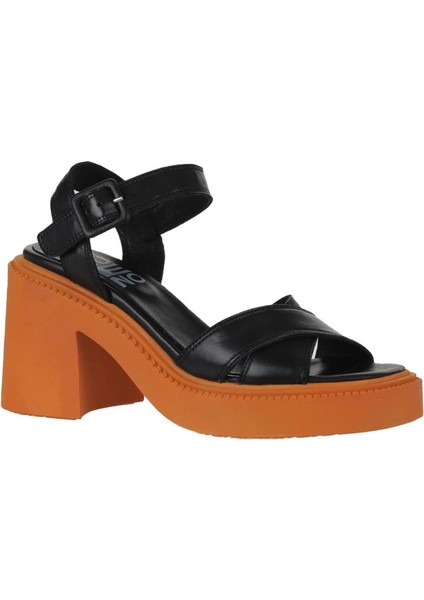 Siyah Turuncu Deri Kadın Topuklu Sandalet 01WY12704 01WY12704 modelleri