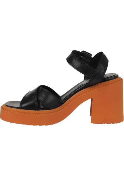 Siyah Turuncu Deri Kadın Topuklu Sandalet 01WY12704 01WY12704 fırsatları