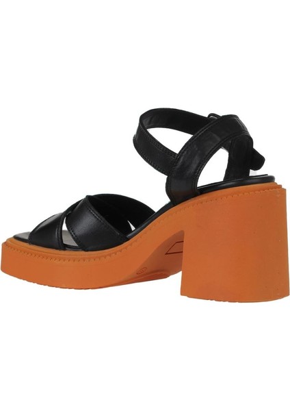 Siyah Turuncu Deri Kadın Topuklu Sandalet 01WY12704 01WY12704 indirimleri