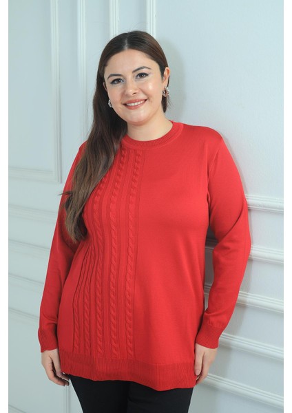 Kadın Tek Taraf Saç Örgülü Büyük Beden Likralı Tunik Bluz fiyatları