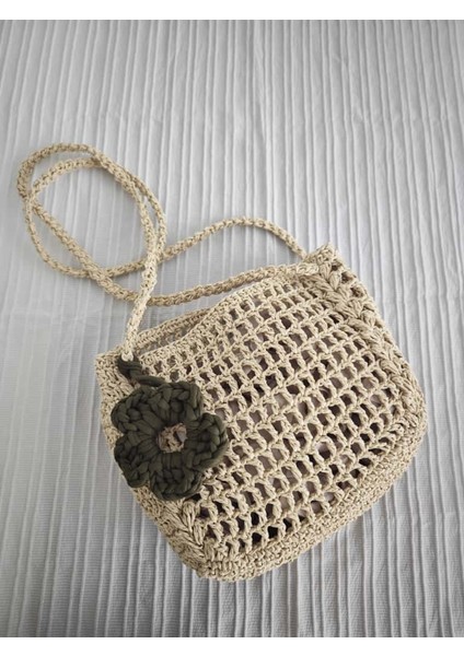 🌸 Flora Boho Hasır Örgü Çanta – El Yapımı Çiçek Detaylı Örgü Çanta