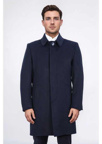 Dik Yakalı Yan Cepli Lacivert Palto fiyatları