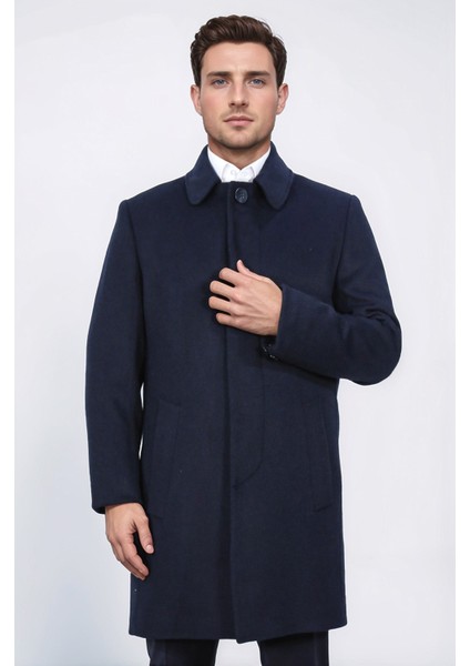 Dik Yakalı Yan Cepli Lacivert Palto indirimleri