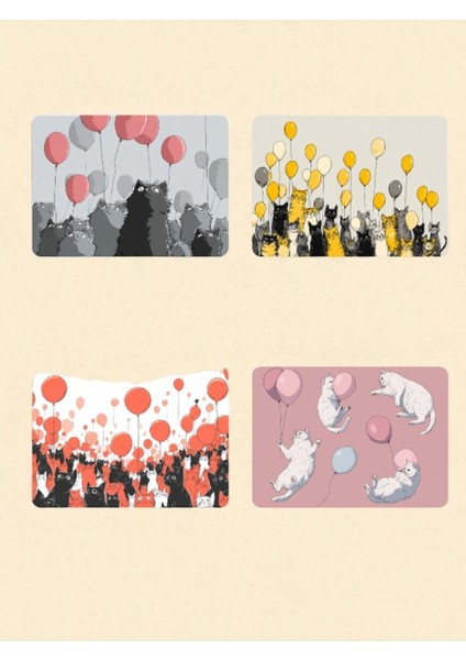 Kedi ve Balon Baskılı 4'lü Mousepad 17X21 cm
