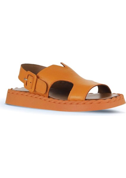 Turuncu Deri Kadın Düz Sandalet 01WY9104 01WY9104 modelleri
