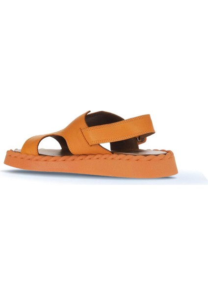 Turuncu Deri Kadın Düz Sandalet 01WY9104 01WY9104 indirimleri