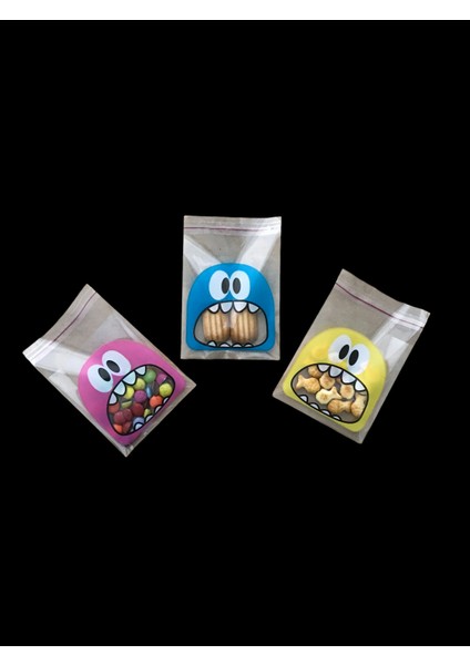 25 Adet 10X14 cm Karışık Canavar Figürlü Bantlı Şeffaf Opp Jelatin Poşet, Kurabiye Poşeti