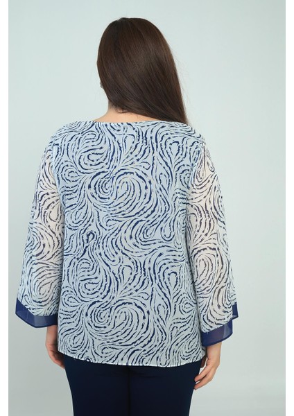 Kadın V Yaka Desenli Büyük Beden Şifon Bluz fırsatları
