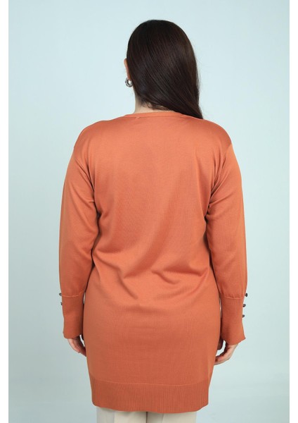 Kadın Kolları Düğme Detaylı Soğuk Iplik Büyük Beden Uzun Hırka fırsatları