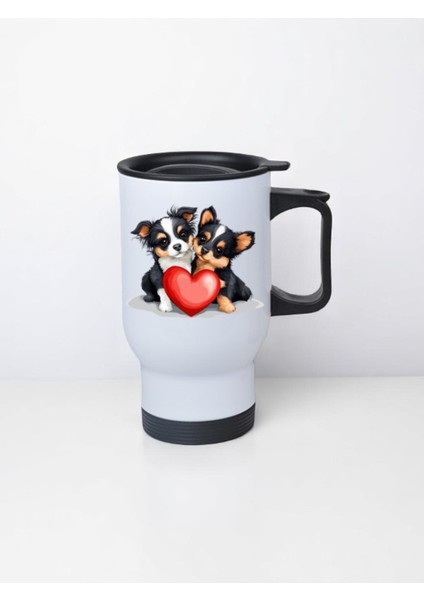 Köpekler Baskılı Kulplu Çelik Bardak Termos 450 ml