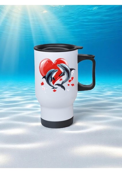 Kalpli Yunus Baskılı Kulplu Çelik Bardak Termos 450 ml