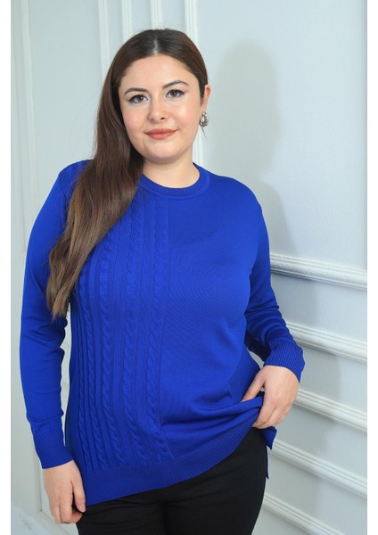 Kadın Tek Taraf Saç Örgülü Büyük Beden Likralı Tunik Bluz fiyatları