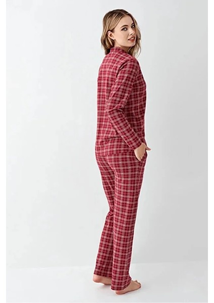 Uzun Kol Önden Düğmeli Ekoseli Kadın Pijama Takım 3447 modelleri