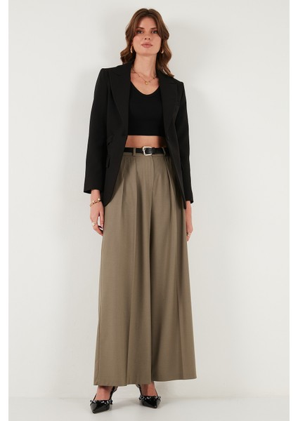 Pileli Wide Leg Yüksek Bel Geniş Paça Kemerli Palazzo Pantolon Bayan Pantolon 68351070