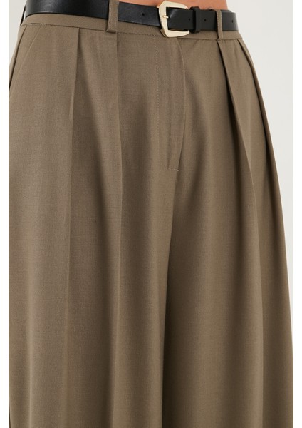 Pileli Wide Leg Yüksek Bel Geniş Paça Kemerli Palazzo Pantolon Bayan Pantolon 68351070