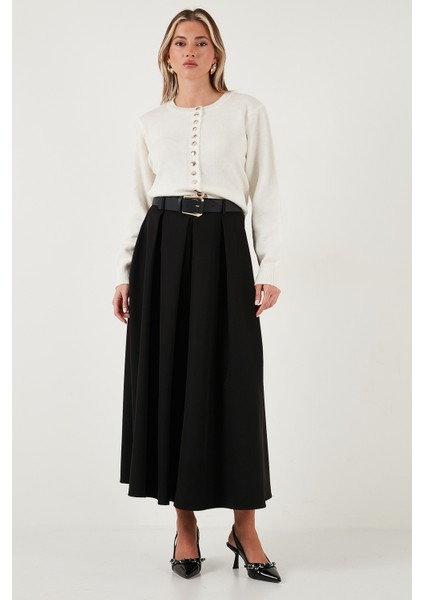 Modest Kemerli Comfort Fit Yüksek Bel Pileli Kloş Uzun Tesettür Etek Bayan Etek 6833360 fiyatları
