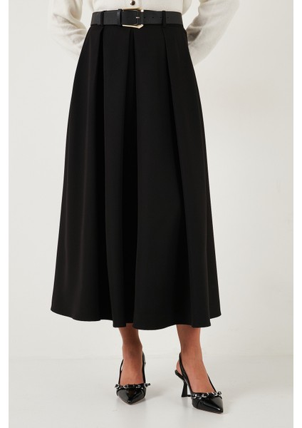 Modest Kemerli Comfort Fit Yüksek Bel Pileli Kloş Uzun Tesettür Etek Bayan Etek 6833360 modelleri