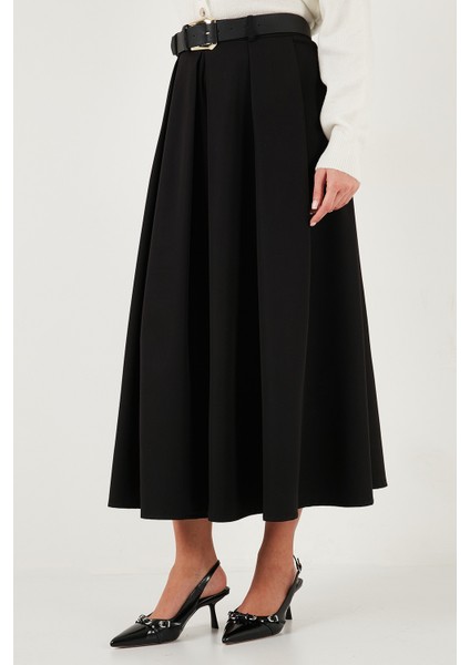 Modest Kemerli Comfort Fit Yüksek Bel Pileli Kloş Uzun Tesettür Etek Bayan Etek 6833360 fırsatları