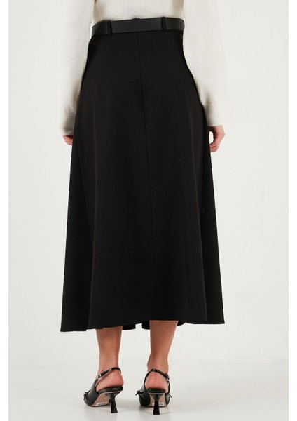 Modest Kemerli Comfort Fit Yüksek Bel Pileli Kloş Uzun Tesettür Etek Bayan Etek 6833360