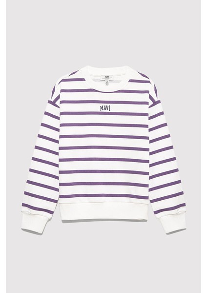 Pamuklu Loose Fit Çizgili Logolu Sweat Kız Çocuk Sweat 7S10038