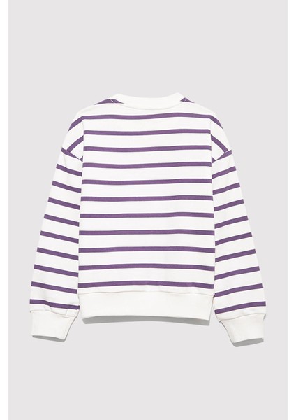 Pamuklu Loose Fit Çizgili Logolu Sweat Kız Çocuk Sweat 7S10038 fiyatları