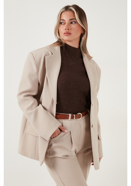 Regular Fit Ceket Yaka Düğmeli Blazer Ceket Bayan Ceket 6839562