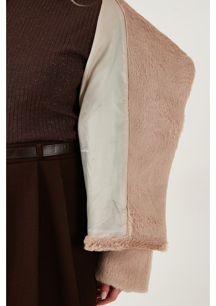 Oversize Geniş Yaka Çıtçıt Düğmeli Astarlı Peluş Mont Bayan Mont 6839623
