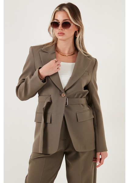Regular Fit Kruvaze Yaka Kemerli Blazer Ceket Bayan Ceket 6839367