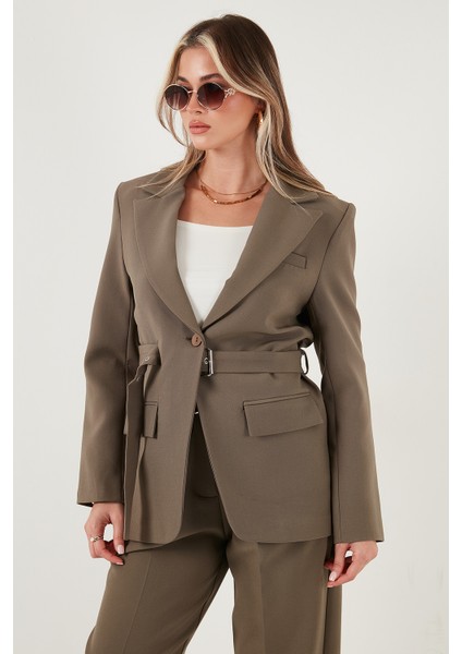 Regular Fit Kruvaze Yaka Kemerli Blazer Ceket Bayan Ceket 6839367 indirimleri