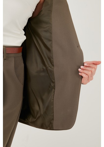 Regular Fit Kruvaze Yaka Kemerli Blazer Ceket Bayan Ceket 6839367