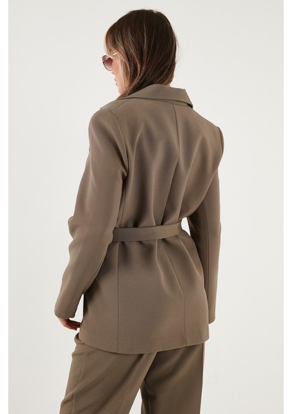 Regular Fit Kruvaze Yaka Kemerli Blazer Ceket Bayan Ceket 6839367