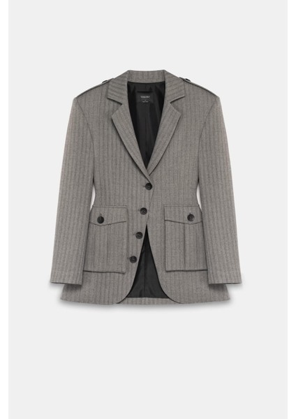 Kadın Gri Körüklü Cepli Apoletli Blazer fırsatları