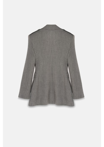 Kadın Gri Körüklü Cepli Apoletli Blazer