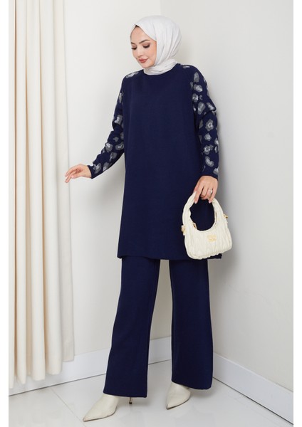 Leopar Simli Kol Desenli Pantolonlu Tunik Takım