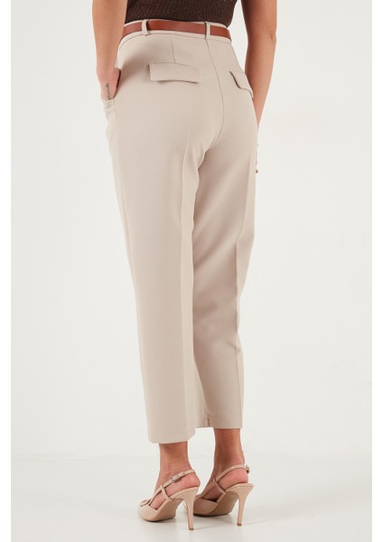 Regular Fit Yüksek Bel Düz Paça Kemerli Pantolon Bayan Pantolon 68350938
