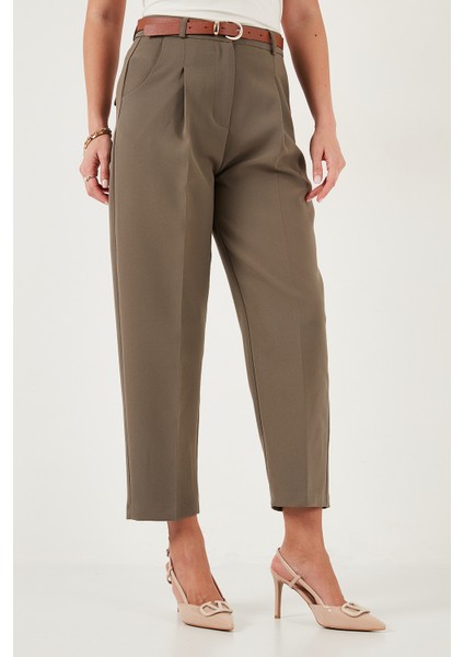 Regular Fit Yüksek Bel Düz Paça Kemerli Pantolon Bayan Pantolon 68350938