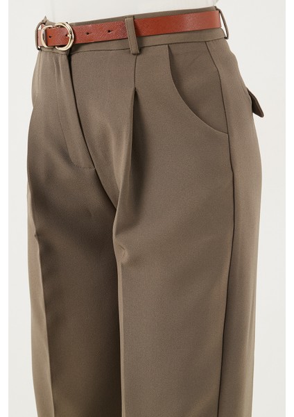 Regular Fit Yüksek Bel Düz Paça Kemerli Pantolon Bayan Pantolon 68350938