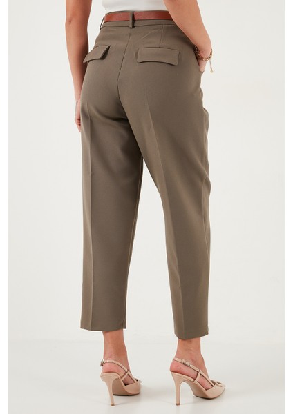 Regular Fit Yüksek Bel Düz Paça Kemerli Pantolon Bayan Pantolon 68350938