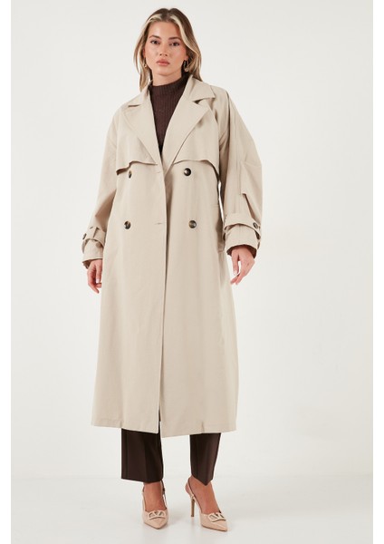 Pamuklu Oversize Kruvaze Yaka Düğmeli Uzun Trençkot Bayan Trençkot 6839605 fırsatları