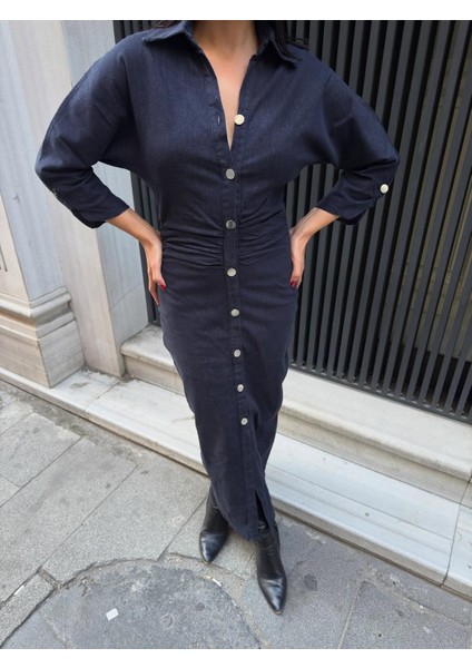 Beli Büzgülü Kot Elbise modelleri