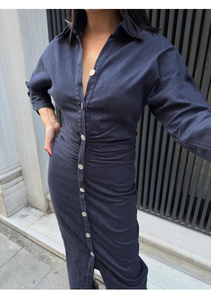 Beli Büzgülü Kot Elbise fırsatları